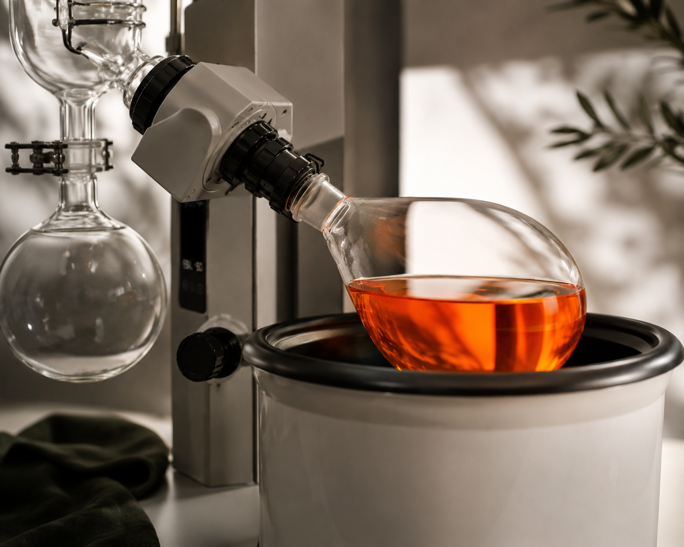 Rotary evaporator capturing delicate aromas at low temperature in the Ebbor workshop