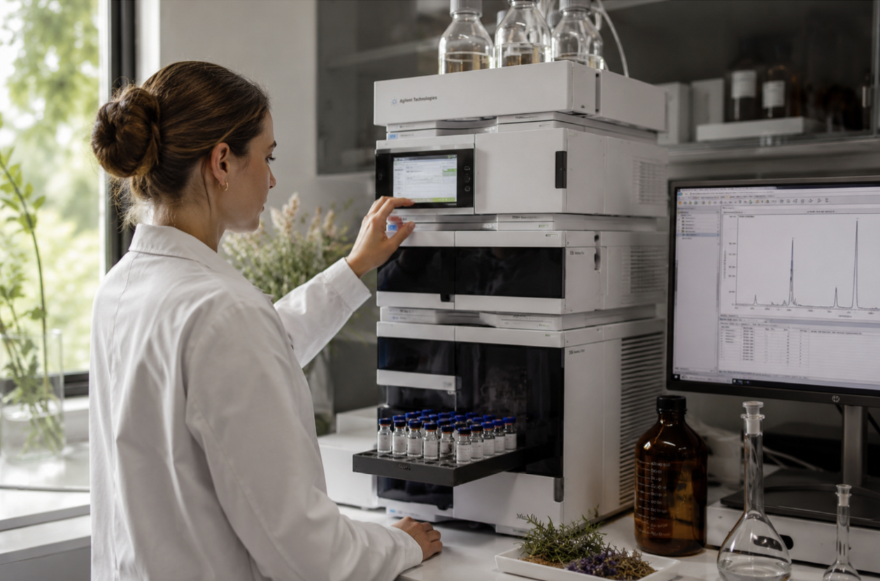 Two colleagues studying an analytical result together in the Ebbor laboratory