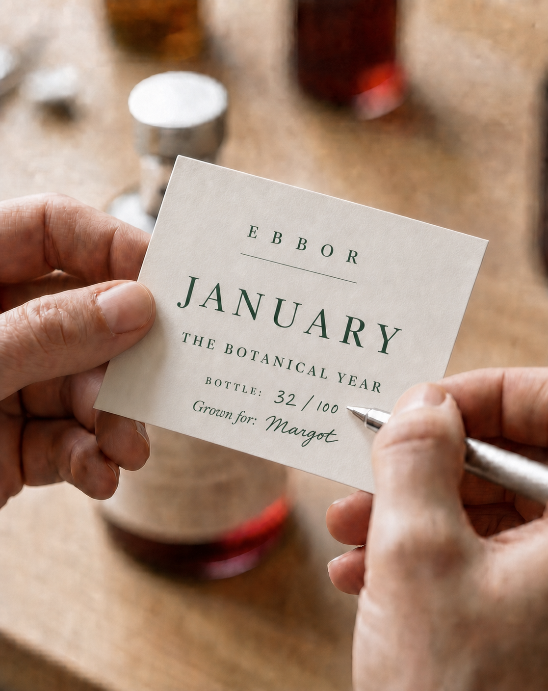 A personalised Ebbor card being finished by hand