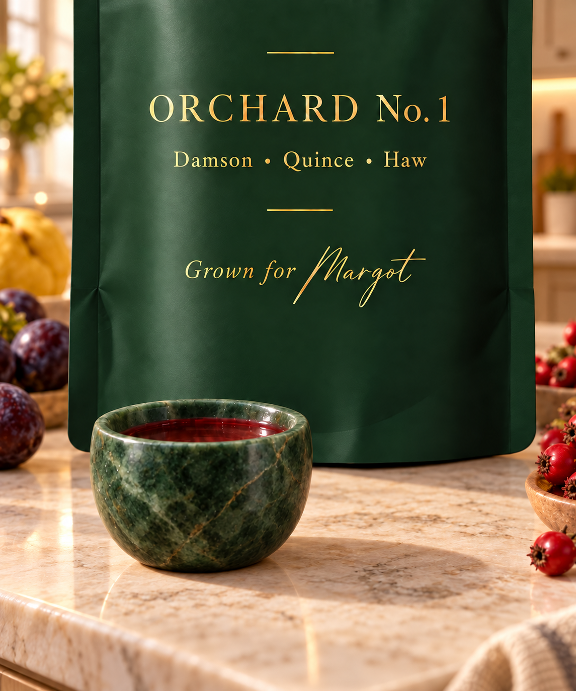 Close-up of an Ebbor Orchard No.1 plant pouch and label