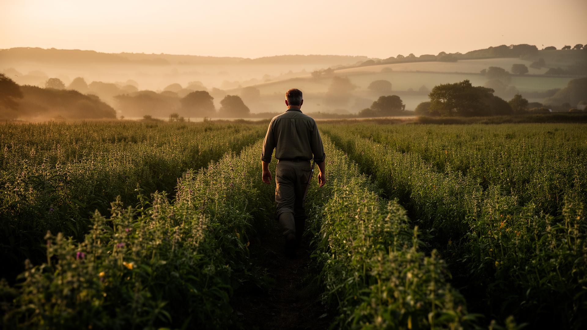 The team walking the hedgerow line at first light